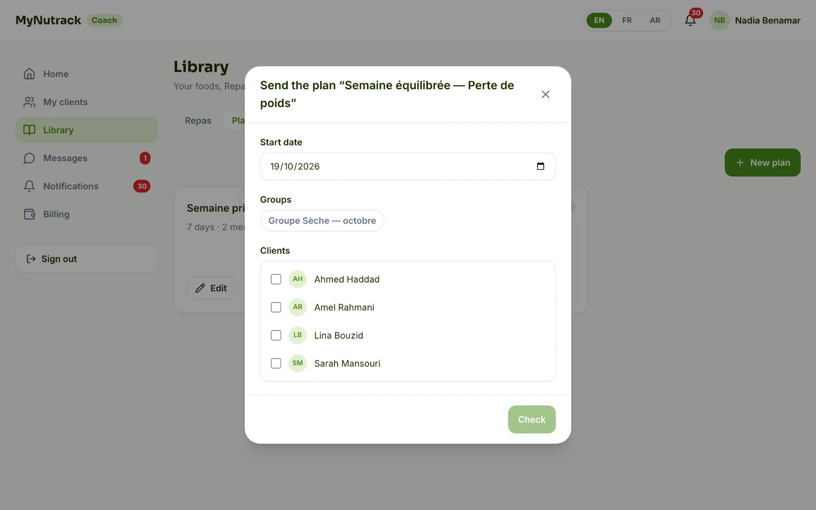 Screenshot — Send the plan to your clients