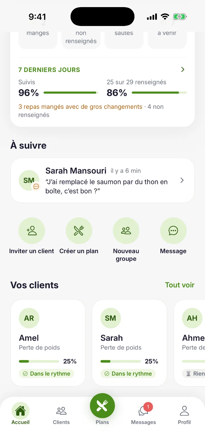 لقطة شاشة — من يحتاج متابعتك، الاختصارات وعملاؤك