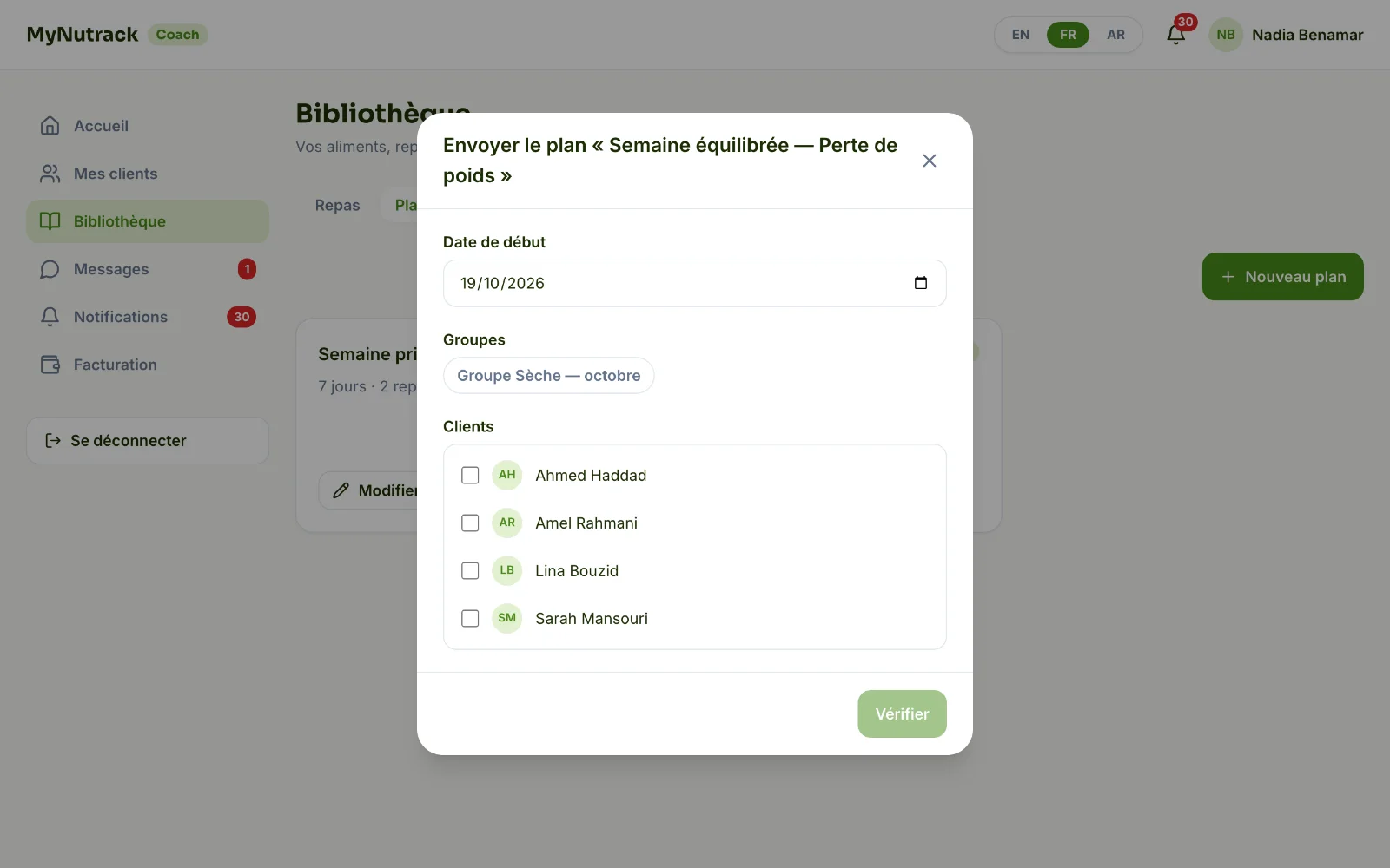 Capture d’écran — Envoyez le plan à vos clients